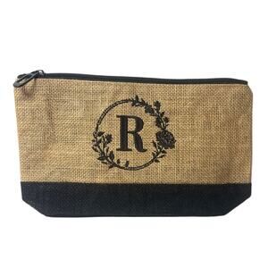 Makeup Bag Jute Cosmetic Pouch Gift Travel Case Monogram Initial R NEW